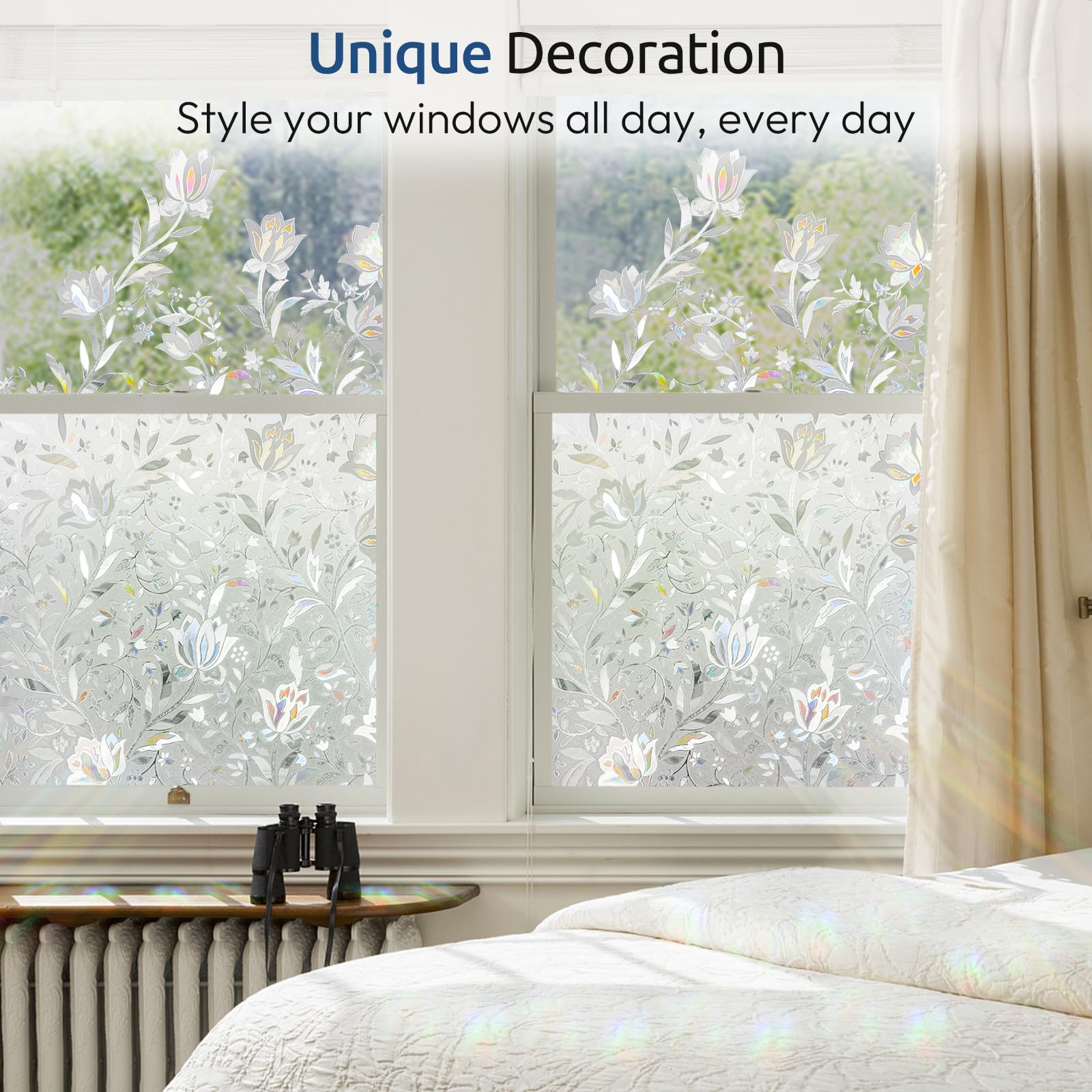Sunlight diffuses through tulip design into a soft rainbow.