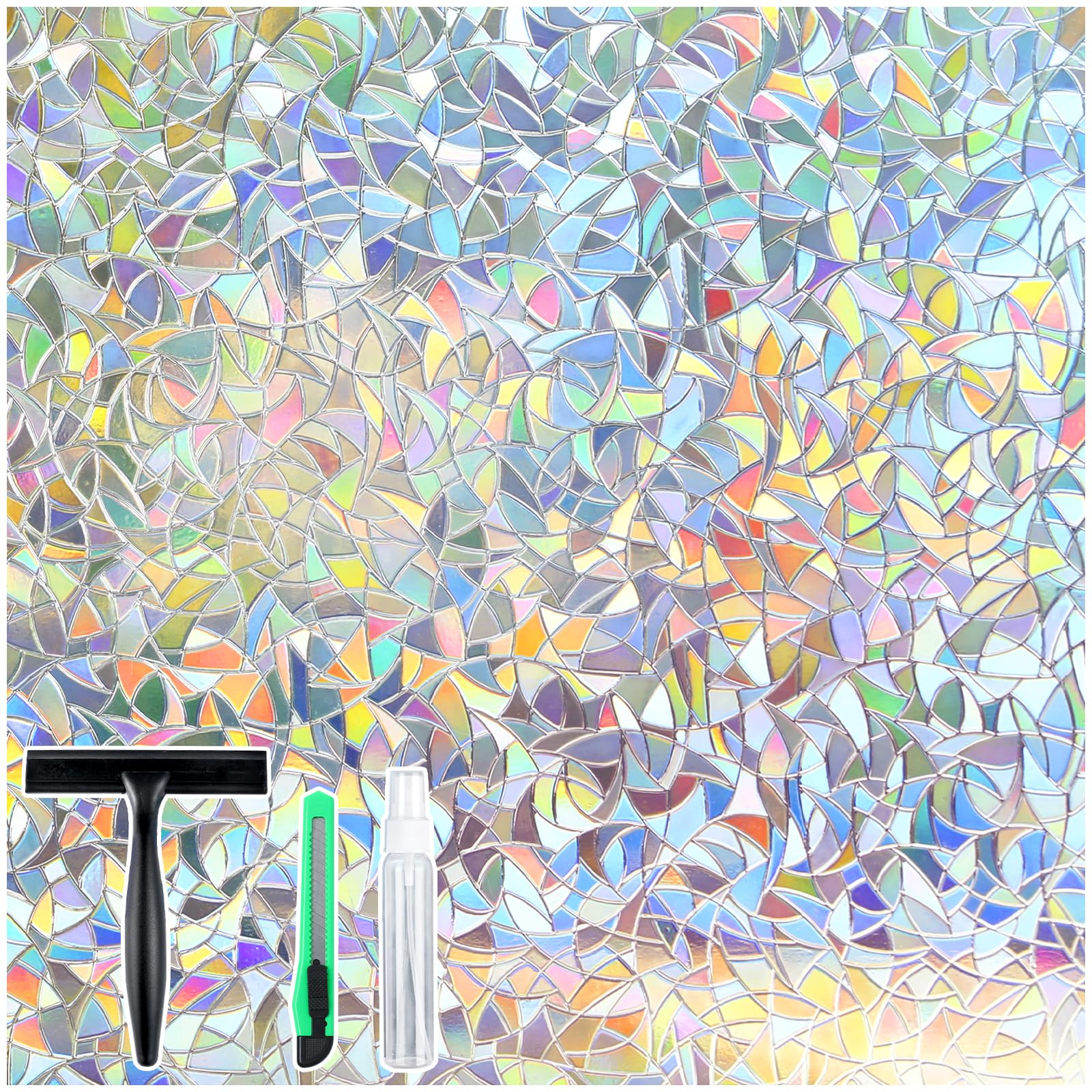 Rabbitgoo window film with stained glass rainbow creates vibrant color reflections for bright interiors.