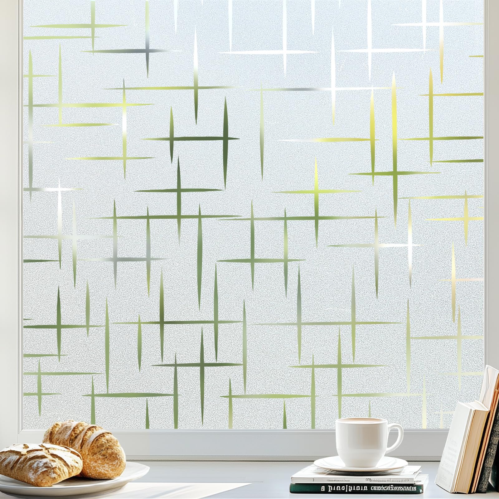 Rabbitgoo cross-pattern window privacy film blocks peering while letting natural light through.