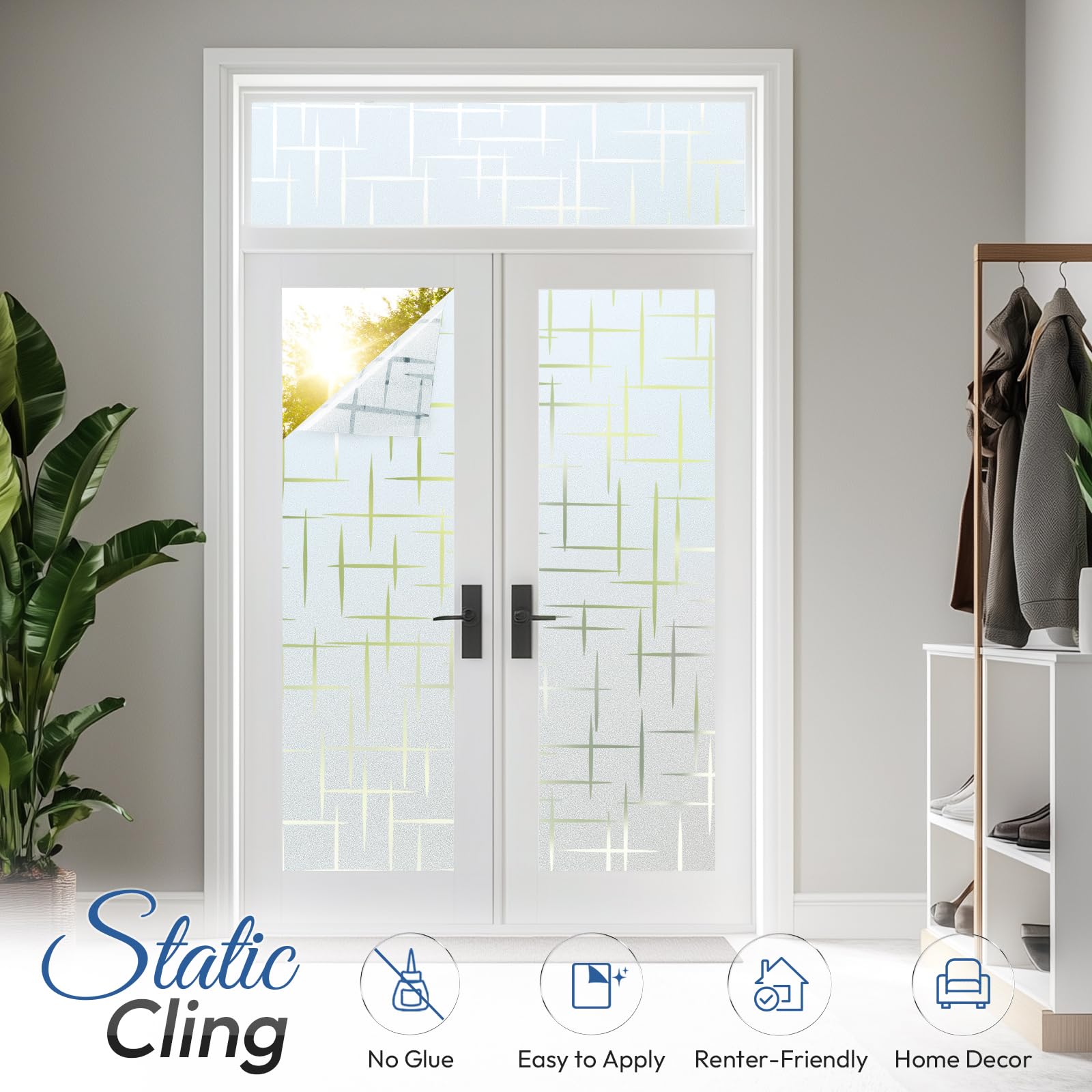 Rabbitgoo UV-blocking privacy film helps minimize heat gain on sunny kitchen windows.
