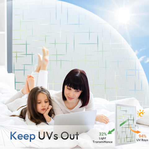 Rabbitgoo frosted cross-pattern film protects furniture from sun exposure.