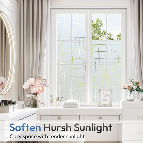 Rabbitgoo cross-pattern window film enhances front door aesthetics while improving privacy.