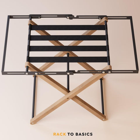 Rack to Basics luggage rack provides durable travel support.