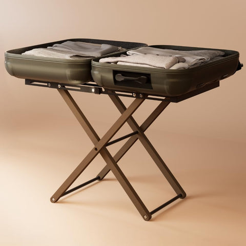 Rack to Basics luggage rack fully assembled for immediate use.