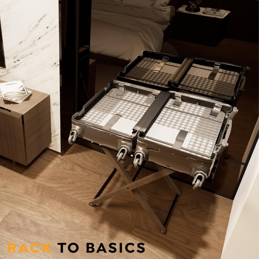 Rack to Basics luggage rack fits modern bedrooms with style.