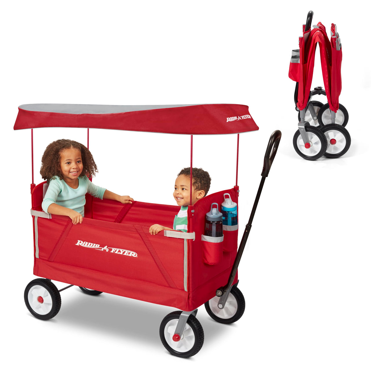Radio Flyer off-road EZ Fold Wagon with canopy setup for family outing