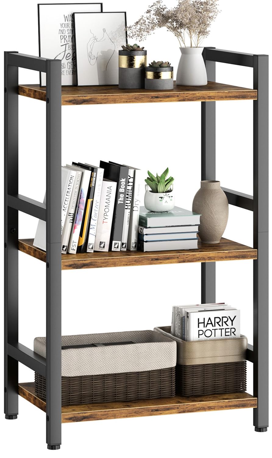 RAGIFEN 3-tier book shelf with steel frame for durable storage in small spaces
