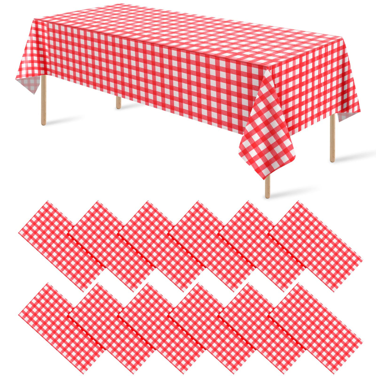 Ragnhild red and white checkered tablecloth 54x108 inches for outdoor picnics