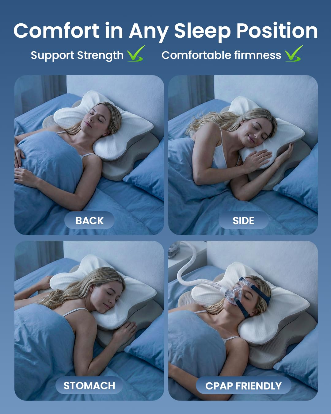 Rainbow Note arm-support design allows ergonomic arm placement for side sleepers.