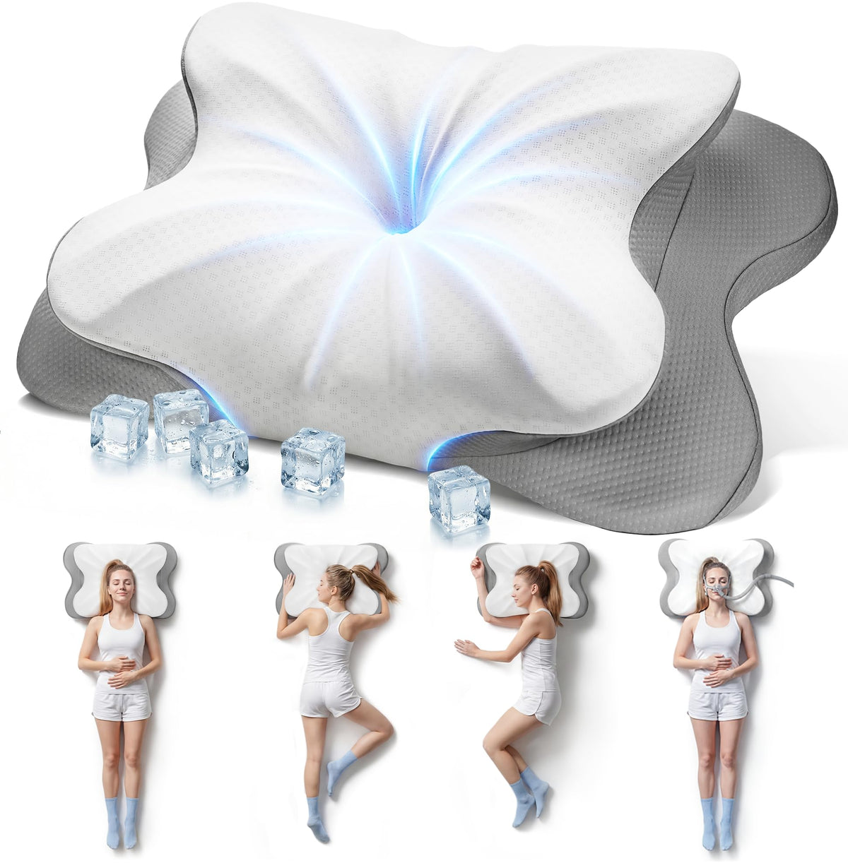 Rainbow Note cervical pillow adjustable height for personalized neck support across sleeping positions.