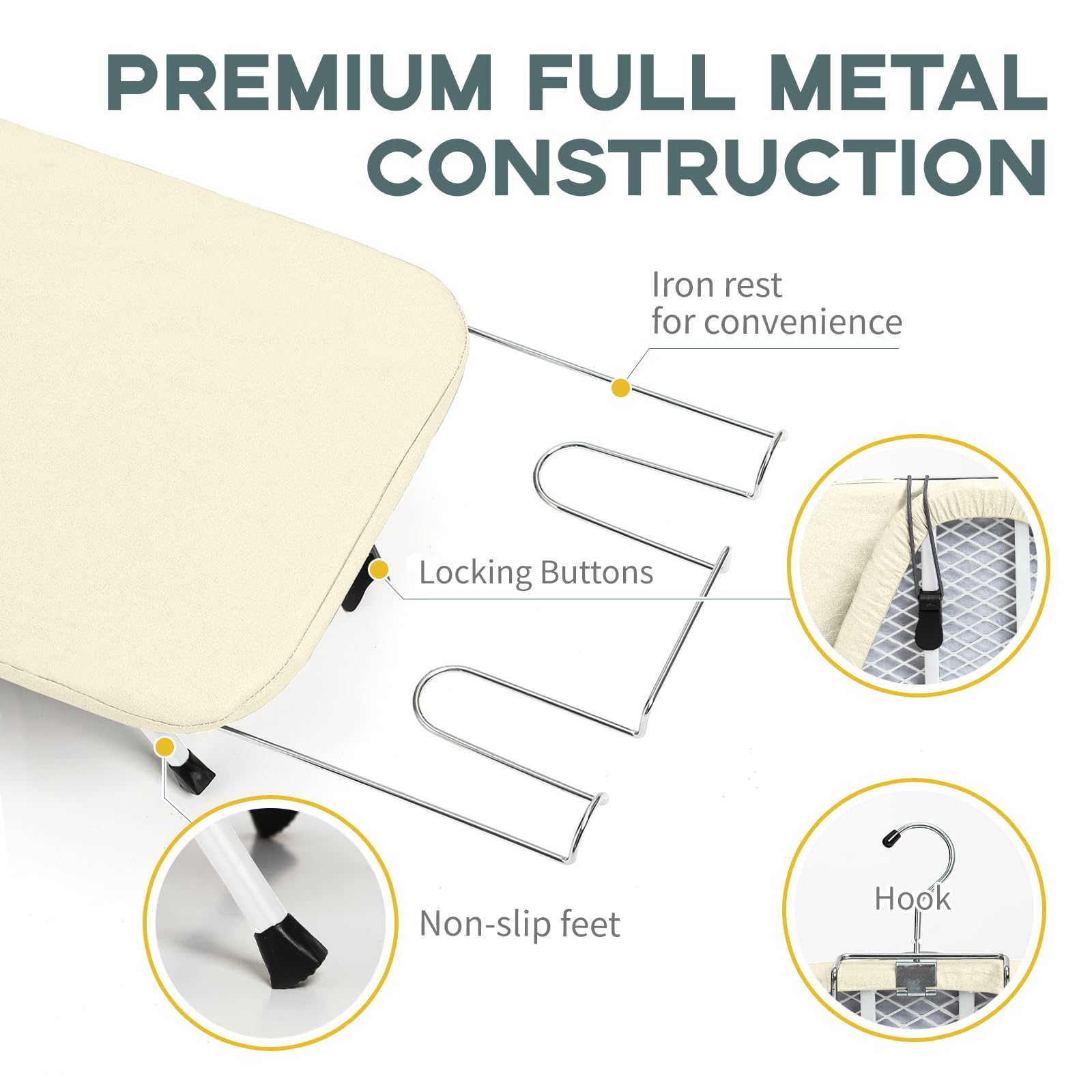 RAINHOL iron-holder included for convenient garment preparation.