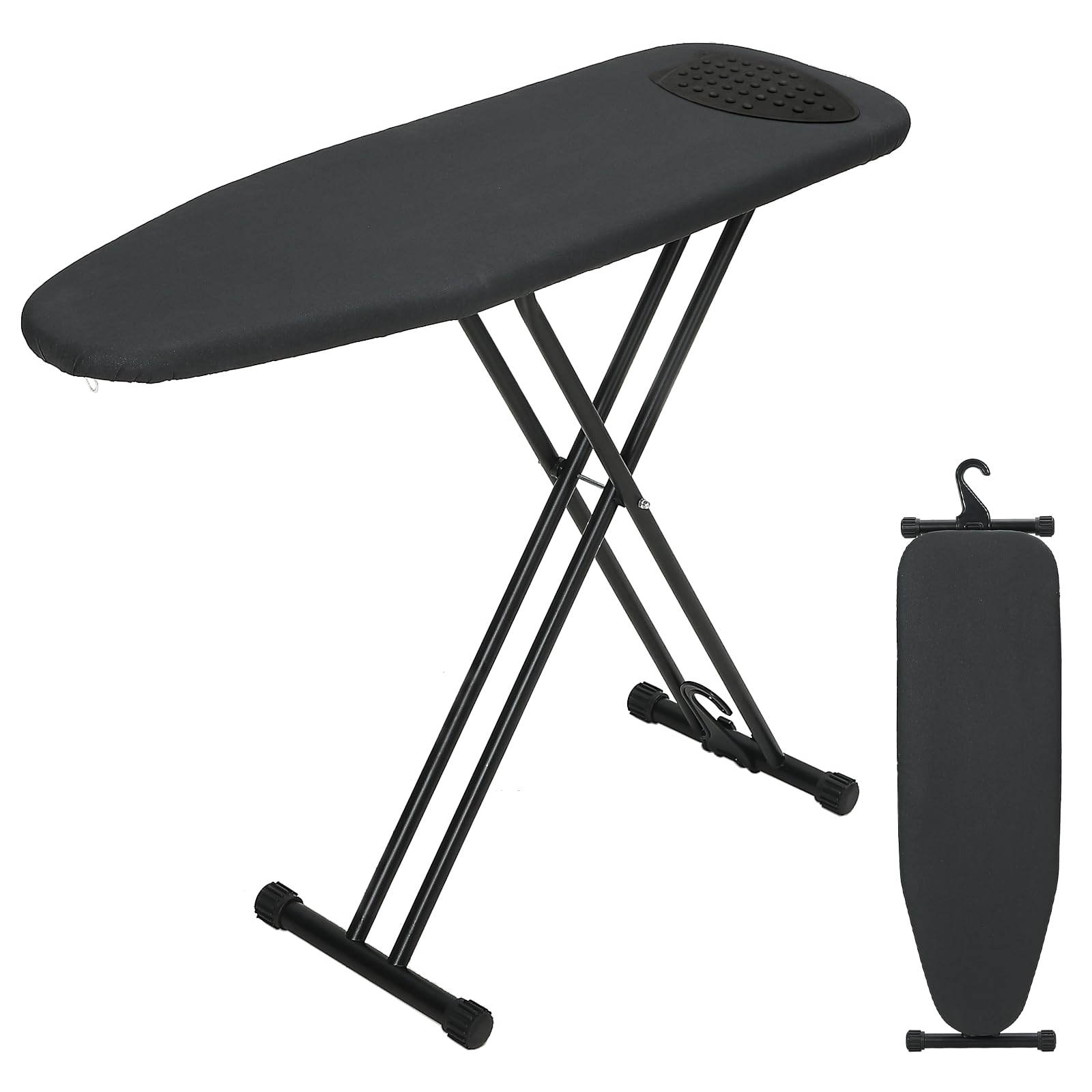RAINHOL ironing board 43x13 in use with iron rest for efficient ironing