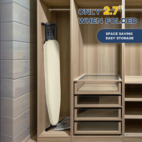 RAINHOL ironing board stored neatly in a closet when not in use.