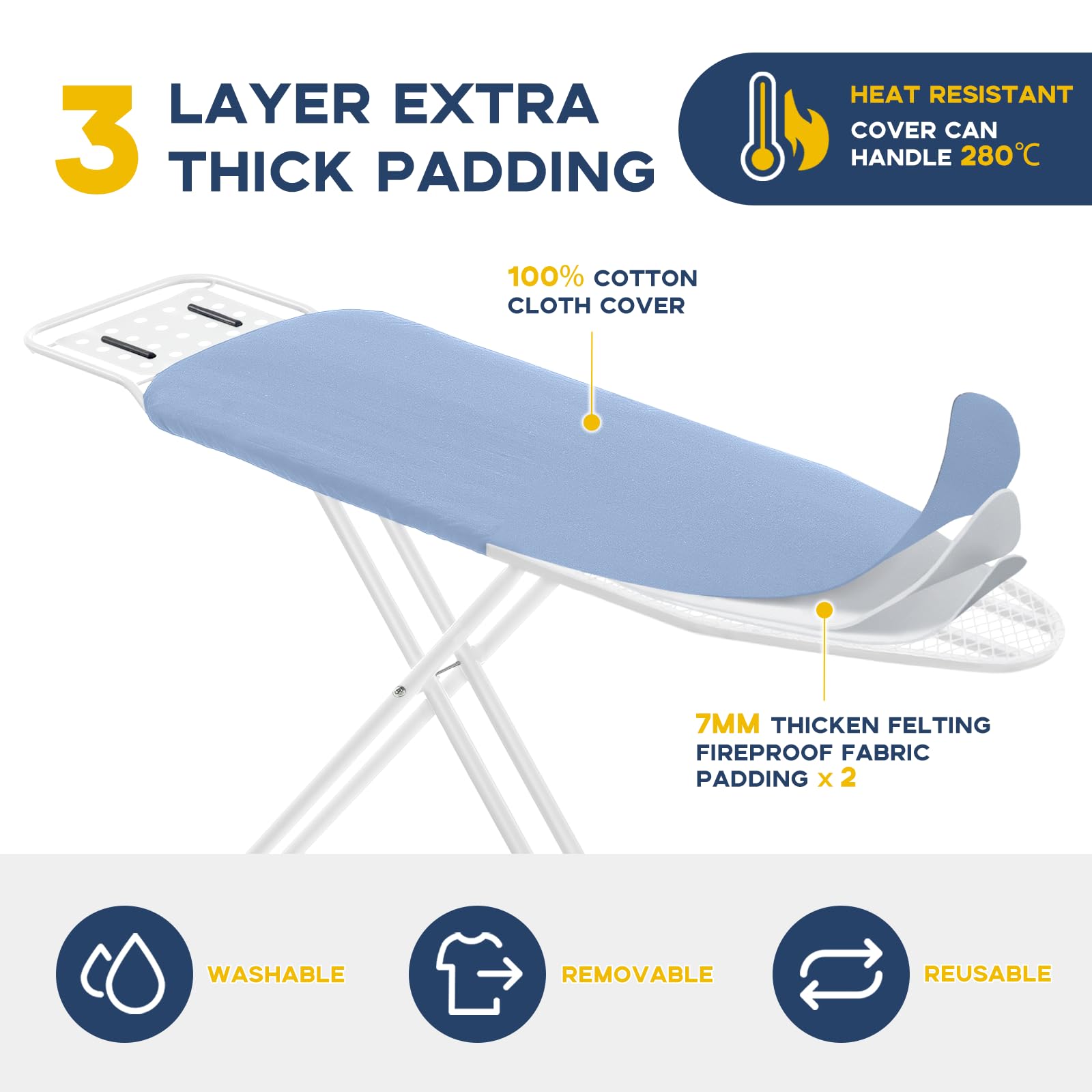 RAINHOL ironing board height adjustable to your preferred working height