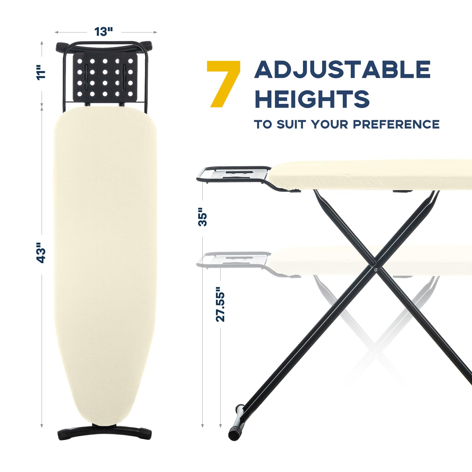 RAINHOL ironing board iron rest on the side for secure placement.