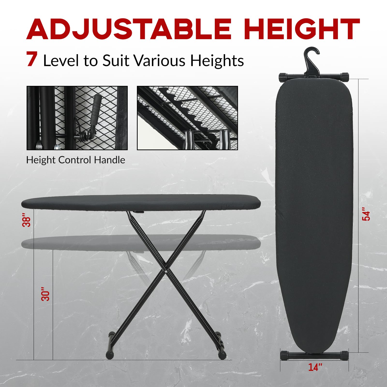 RAINHOL thick padded cover enhances heat absorption for smoother ironing.