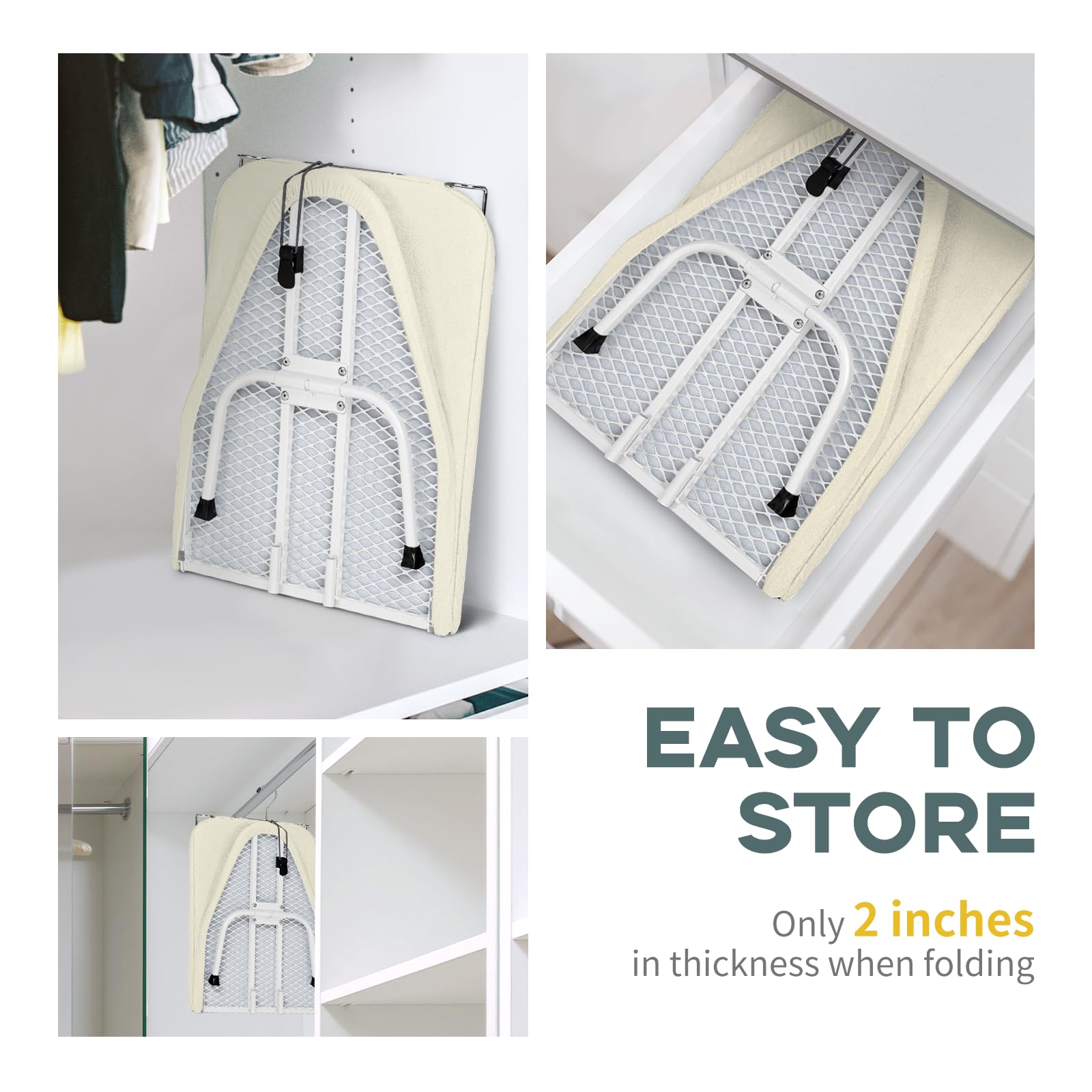 RAINHOL metal frame with non-slip cap ensures stable ironing on any surface.
