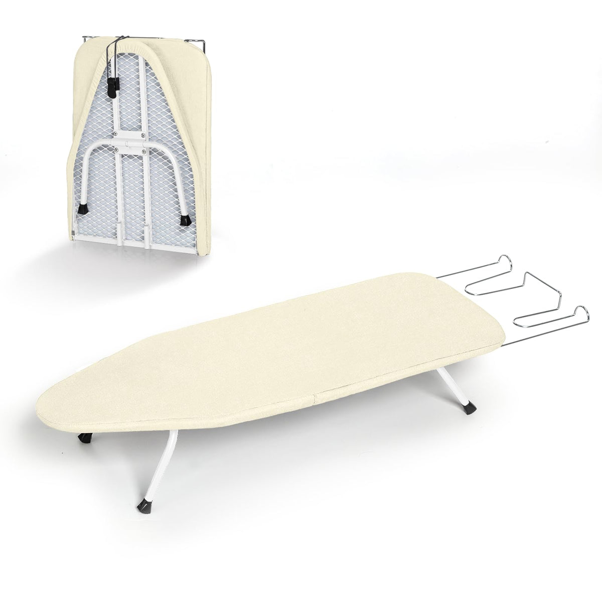 RAINHOL metal small ironing board tabletop open view with cushioned surface for smooth ironing.