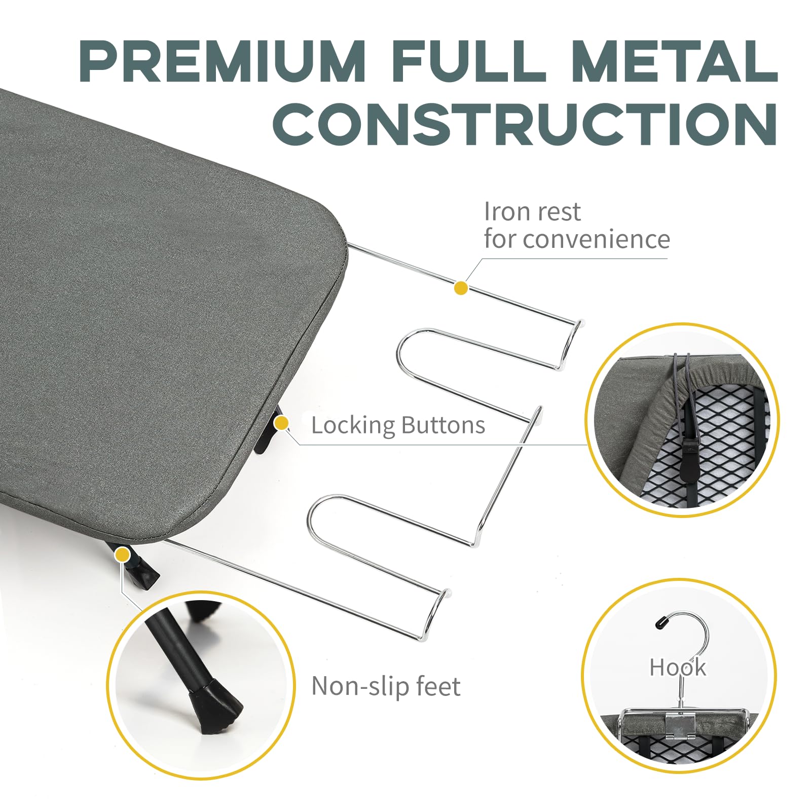 RAINHOL portable ironing board ready for travel on countertops