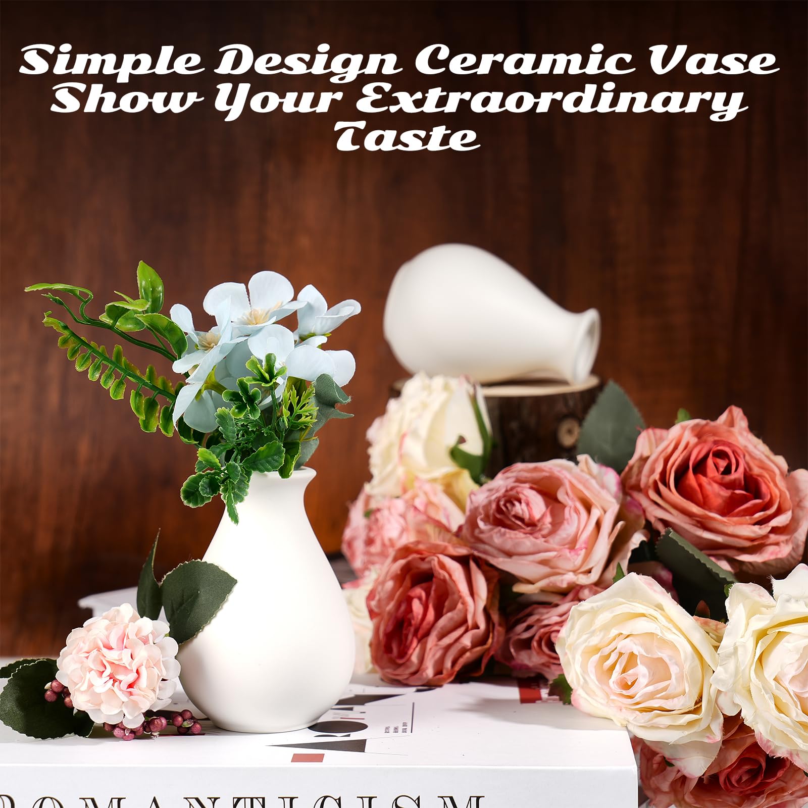 Rainmae bud vases with dried flowers and eucalyptus for display.