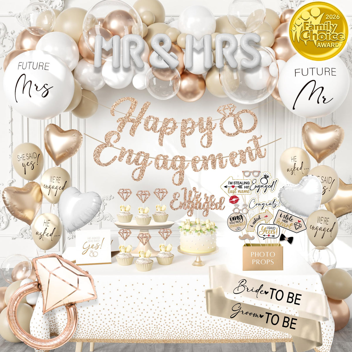 RainMeadow 261pc engagement kit balloon arch for chic wedding backdrops.