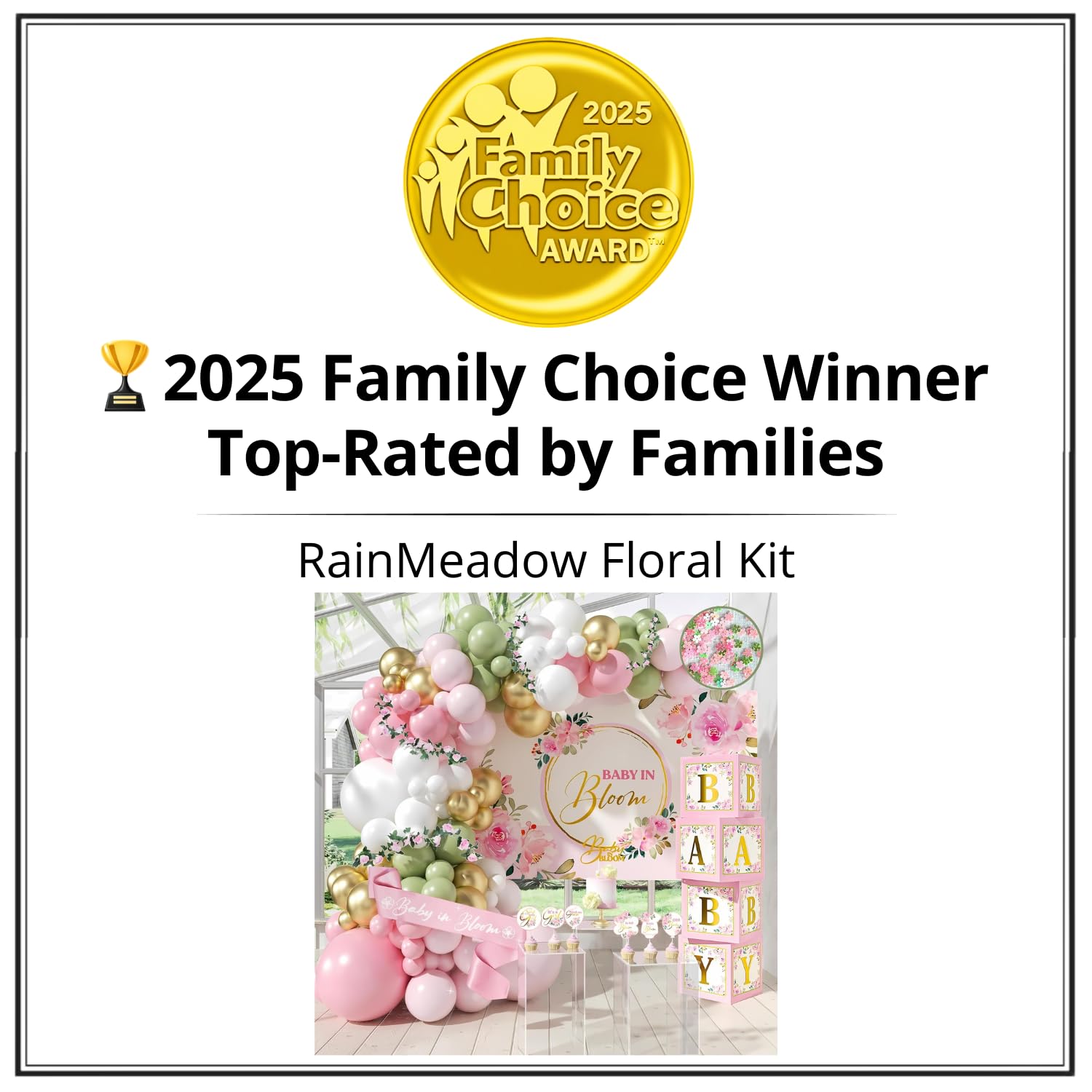 RainMeadow Baby in Bloom floral backdrop creates a dreamy girls' shower setting