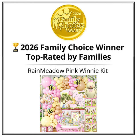 RainMeadow Pooh pastel backdrop sets a storybook ambiance.