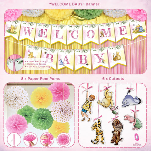 RainMeadow Pooh pompoms pink soften the party setup and photo ops