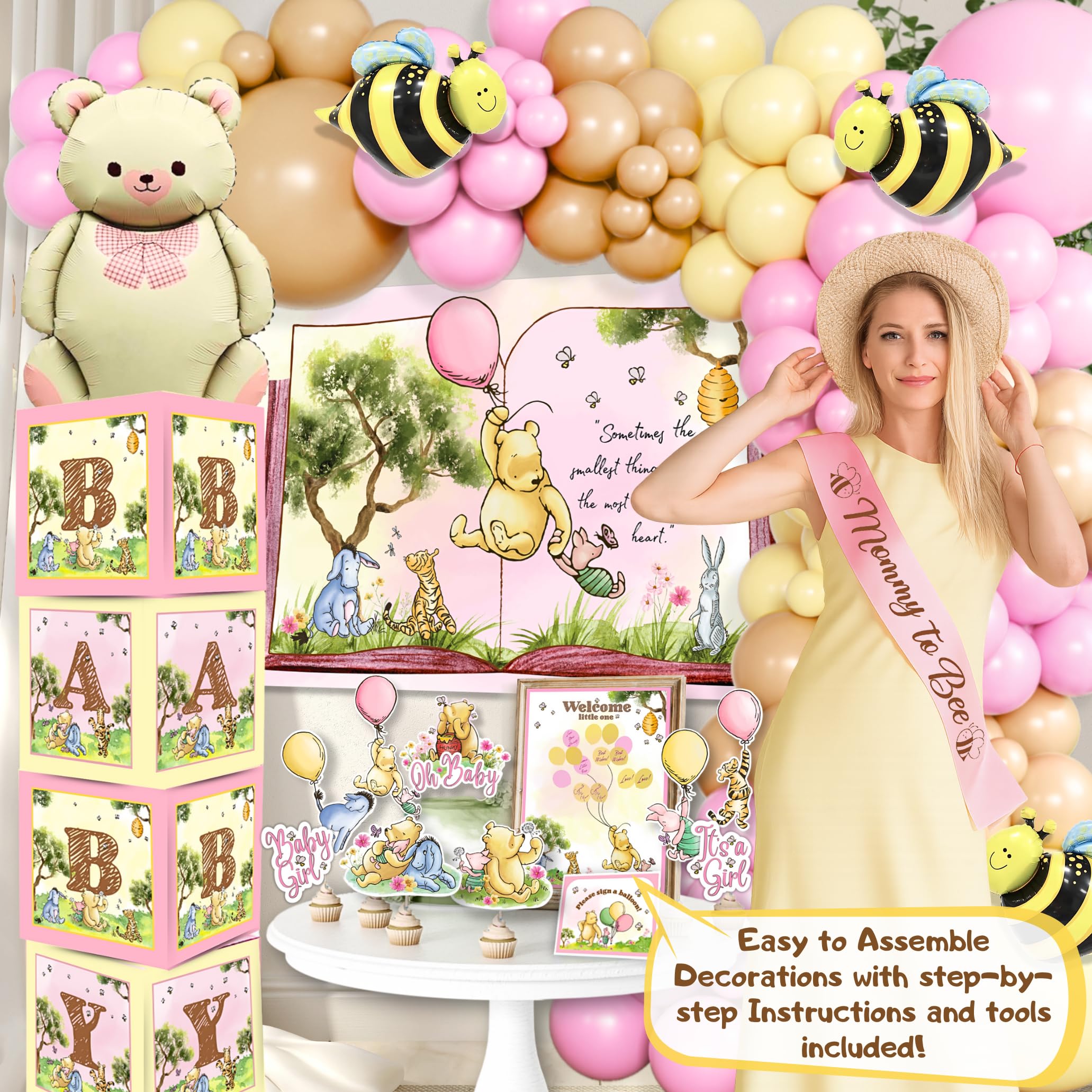 RainMeadow Pooh pink toppers add charming focal accents.