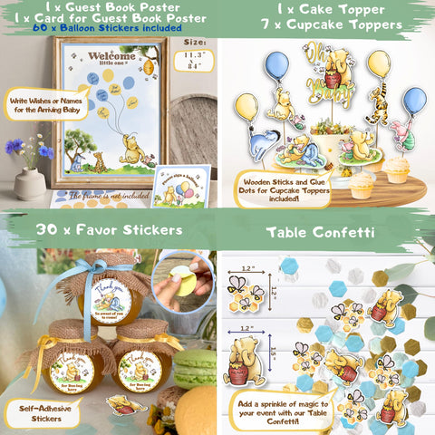 RainMeadow Winnie balloon boxes frame the gift table decor