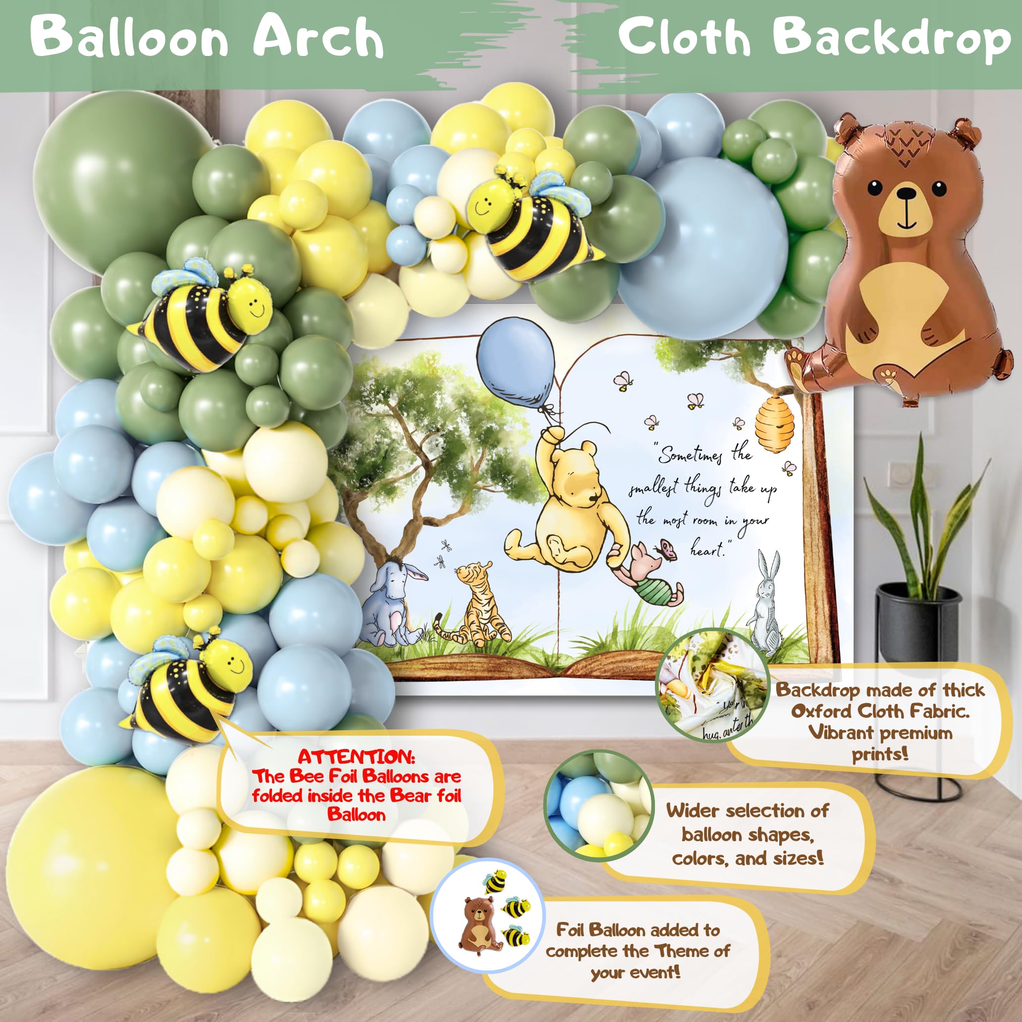 RainMeadow Winnie fabric backdrop sets a charming photo area