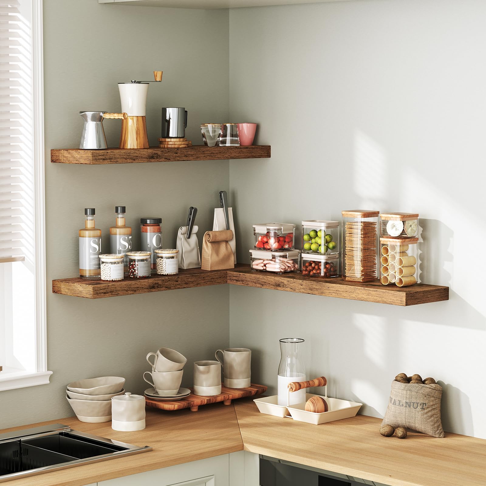 RALGEND floating shelves bedroom-decor highlights neat, clutter-free nightstand area