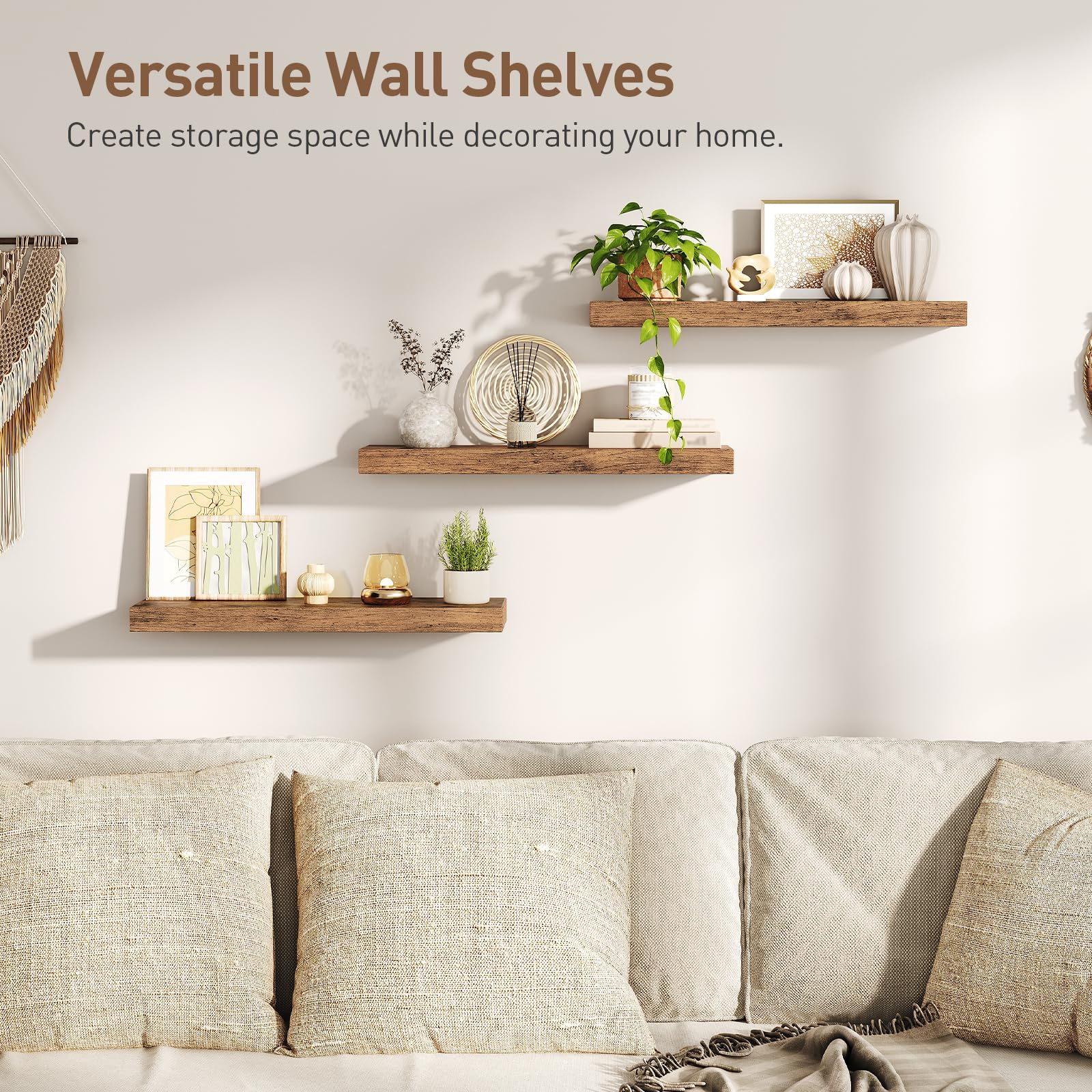 RALGEND floating shelves rustic-brown finish adds natural warmth to any room