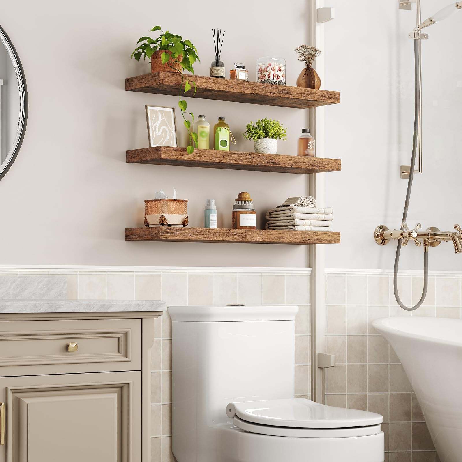 RALGEND invisible brackets provide a clean, minimalist wall shelf look.