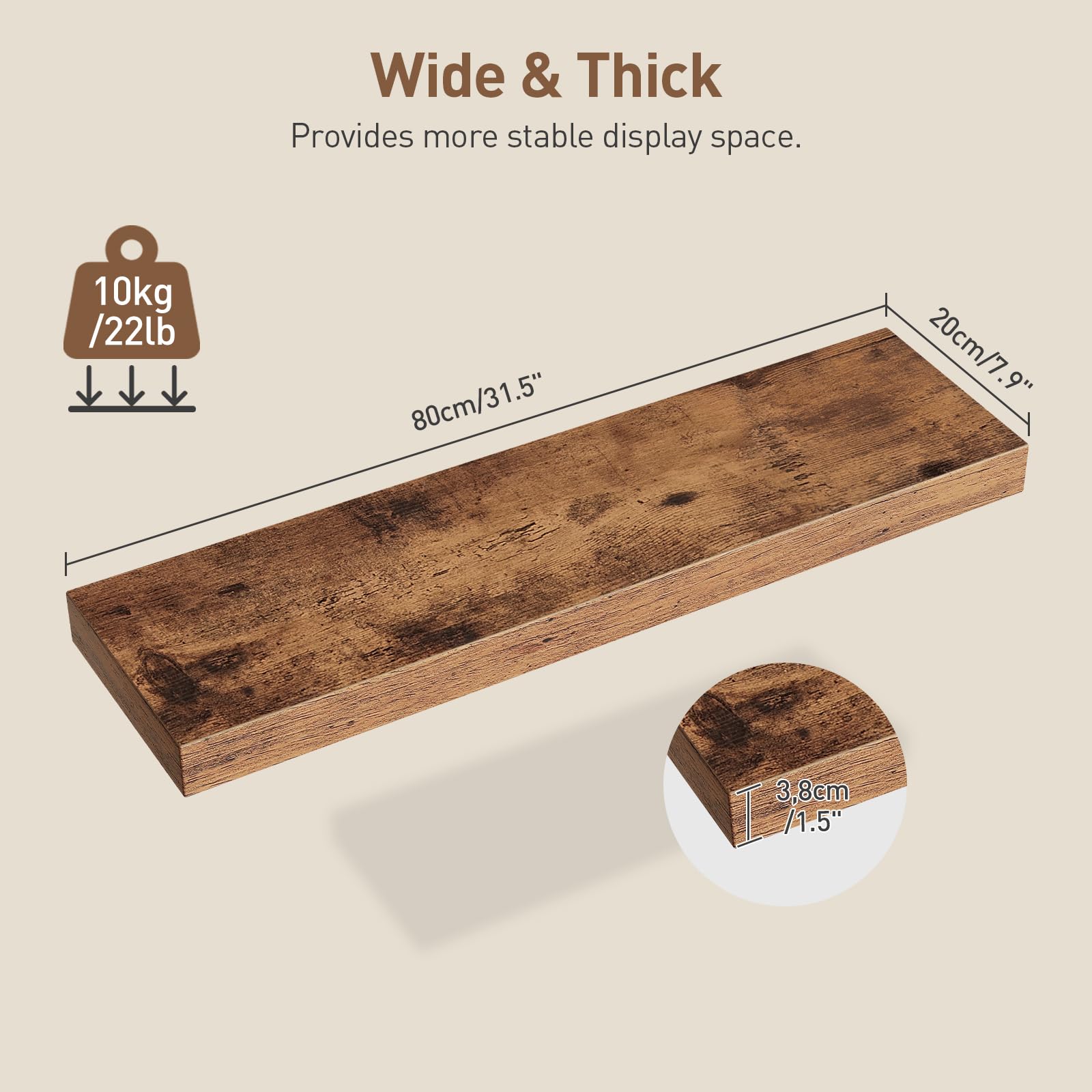RALGEND rustic brown shelves display decor while keeping bathroom surfaces tidy.