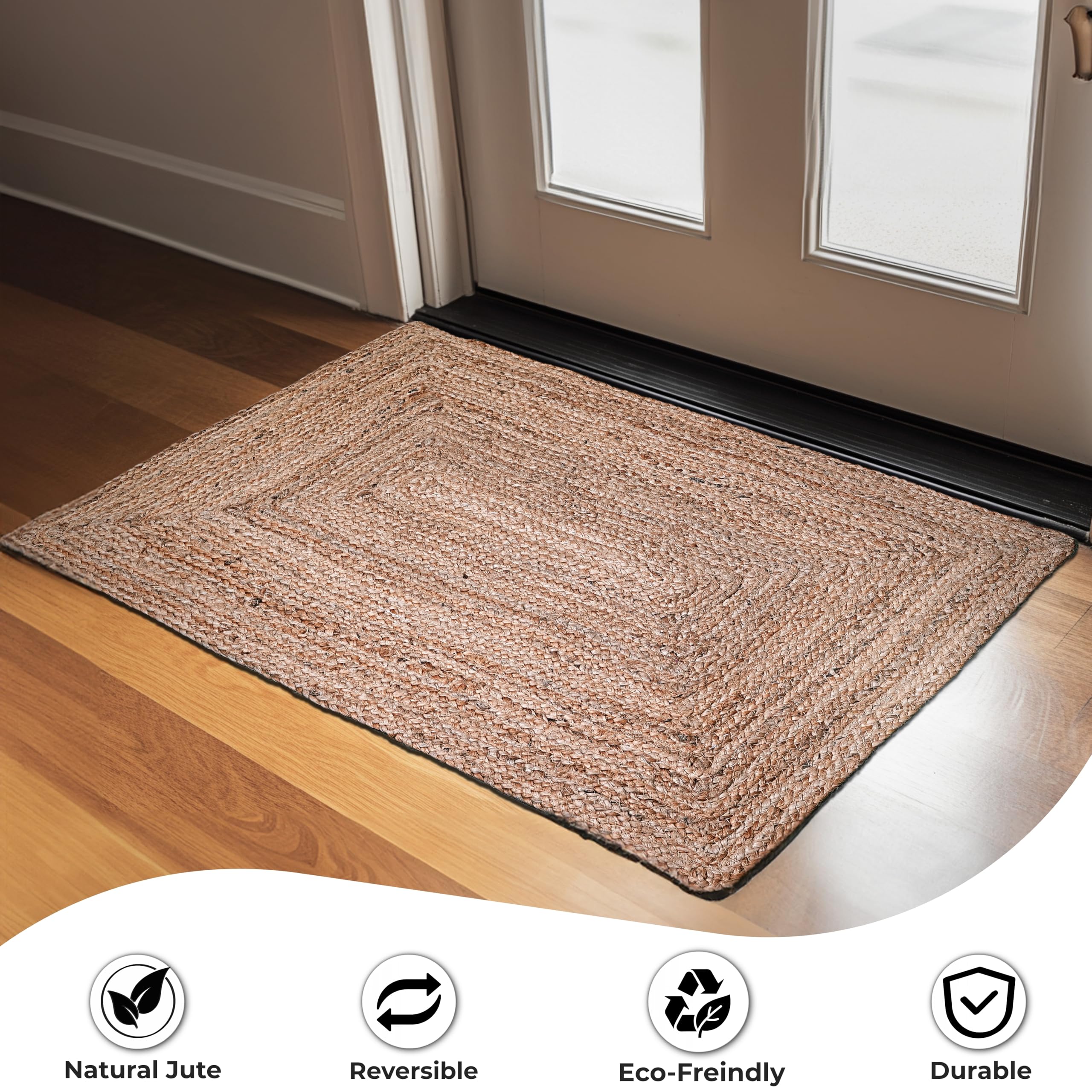 Ramanta Home jute rug in a living room setup for warm, natural ambiance.