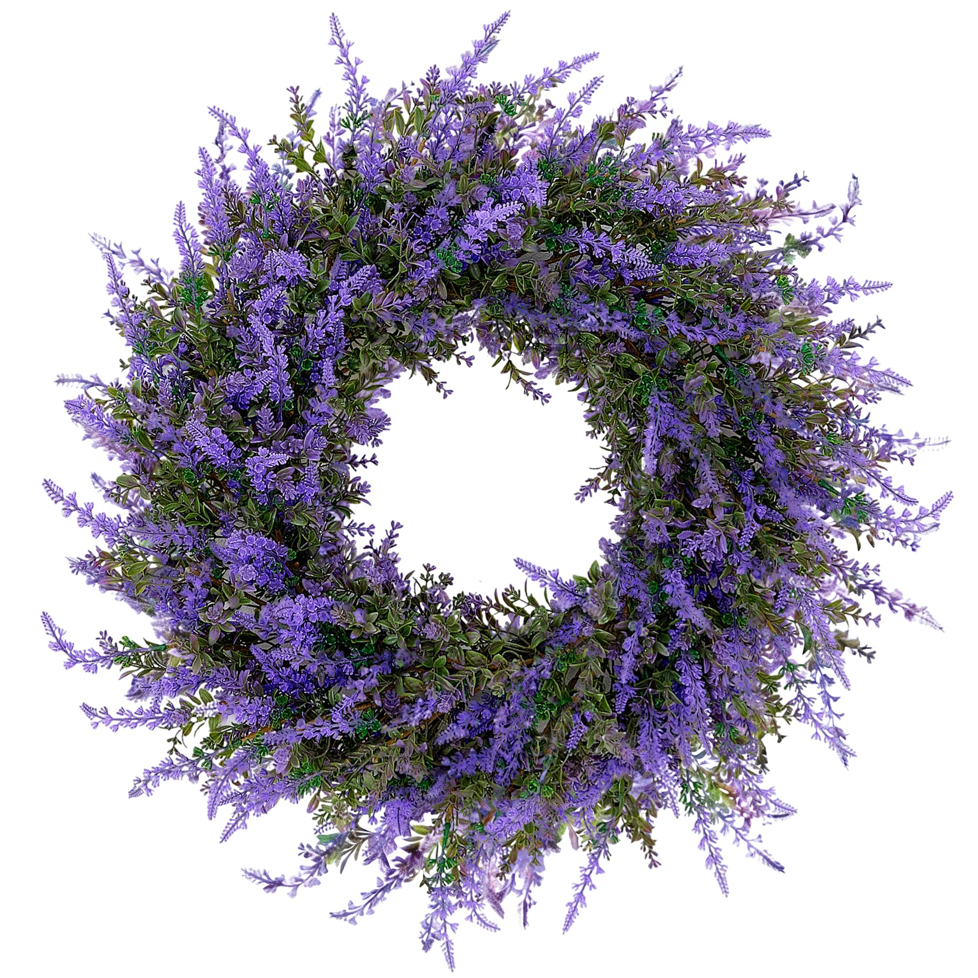 Ramblion 26-inch wreath with lavender and eucalyptus for welcoming front-door curb appeal.