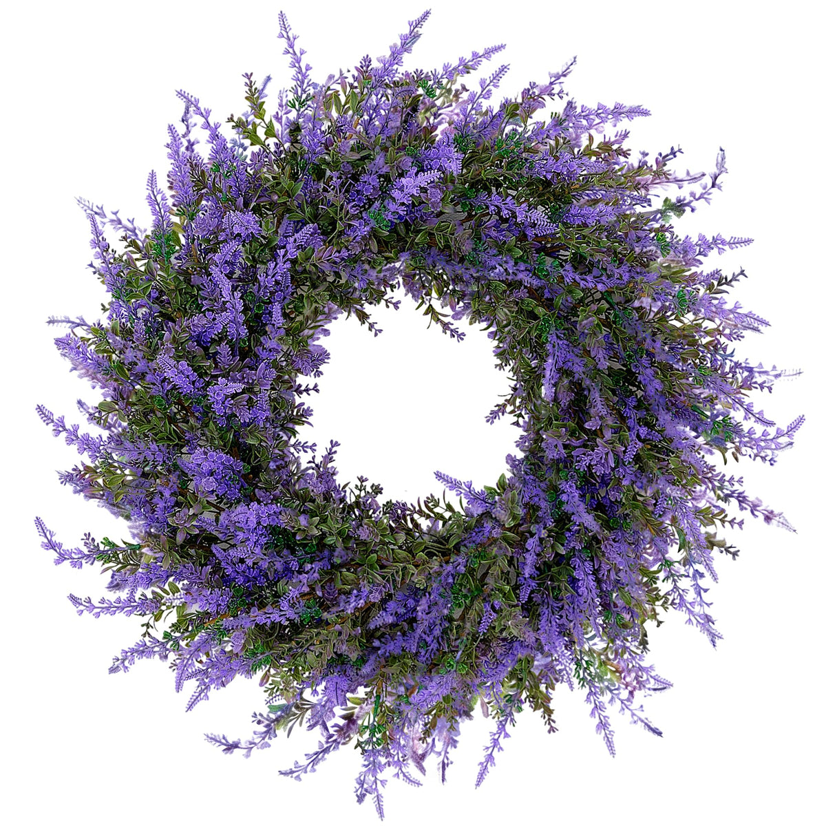 Ramblion 26-inch wreath with lavender and eucalyptus for welcoming front-door curb appeal.