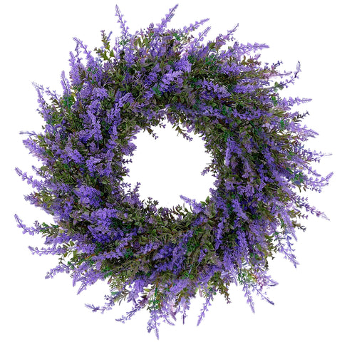 Ramblion 26-inch wreath with lavender and eucalyptus for welcoming front-door curb appeal.
