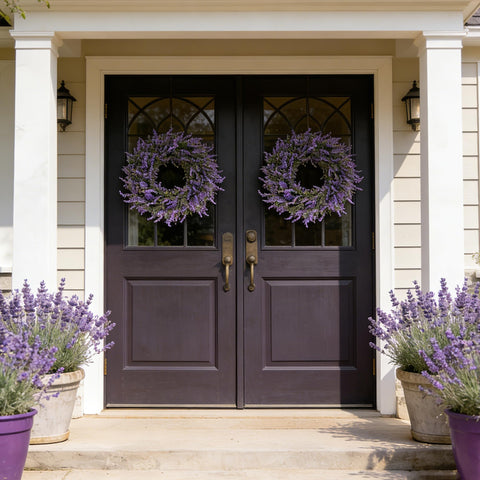 Ramblion weather-resistant wreath shown outdoors for porch use.
