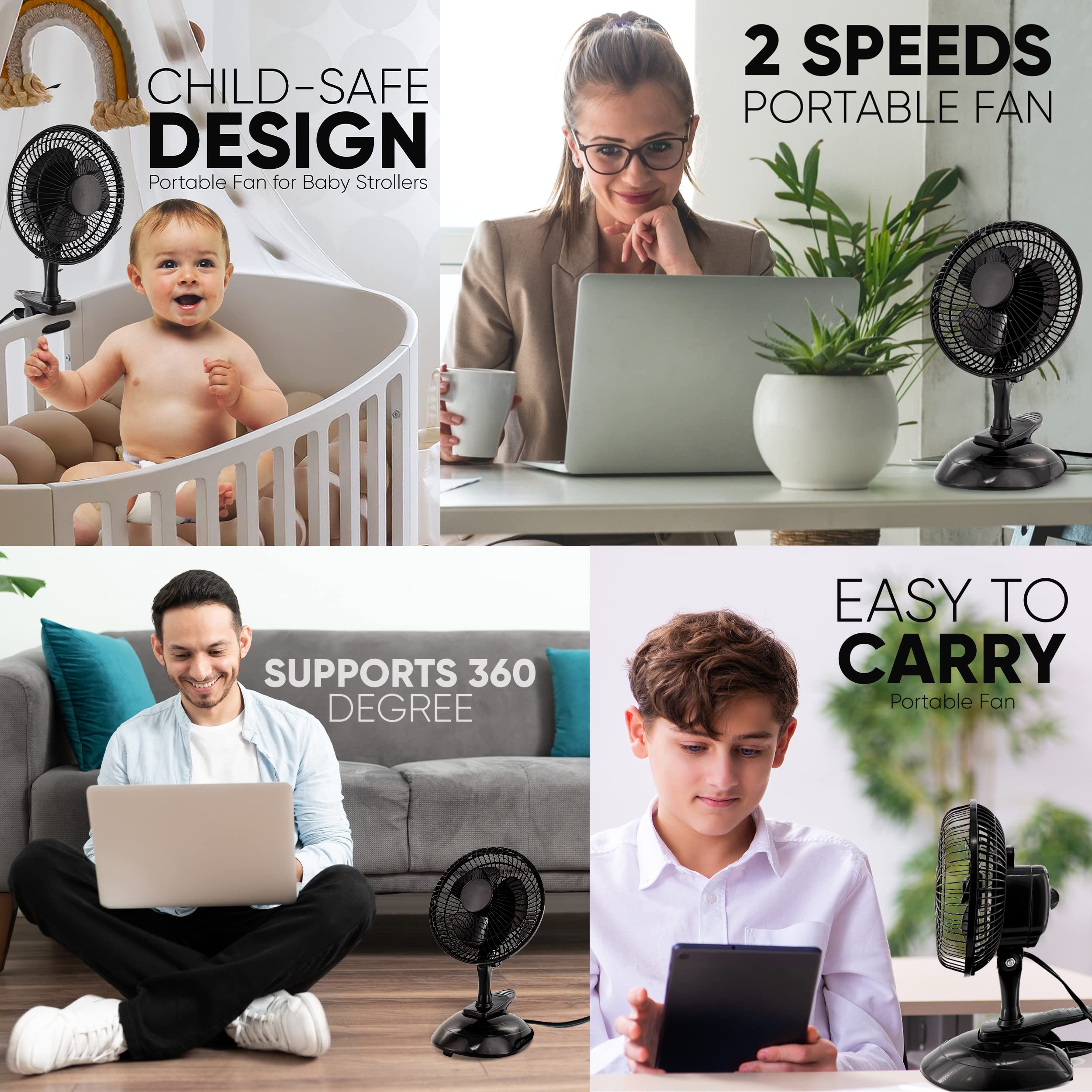 RamPro black desktop fan designed for home office and bedroom cooling