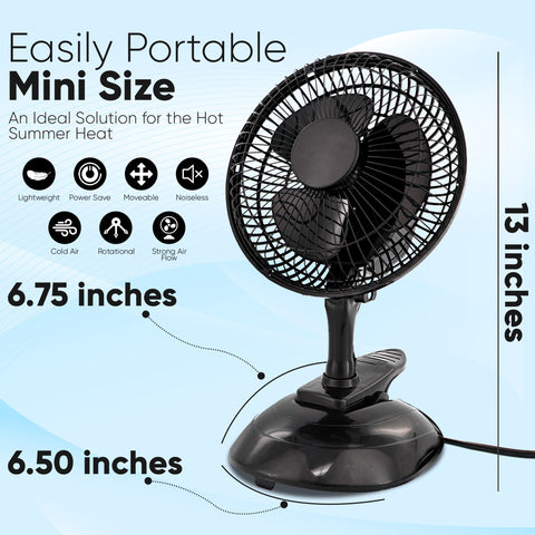 RamPro clip-on fan mounted on a desk for versatile placement