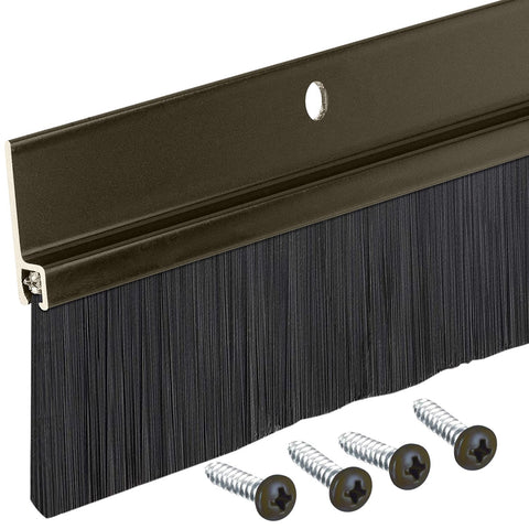 Randall Manufacturing door sweep with aluminum body and black brush seals gaps