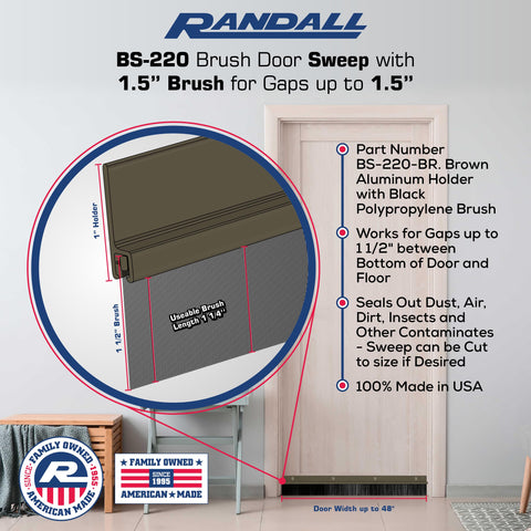 Randall door sweep in brown trim with black brush for curb appeal and sealing