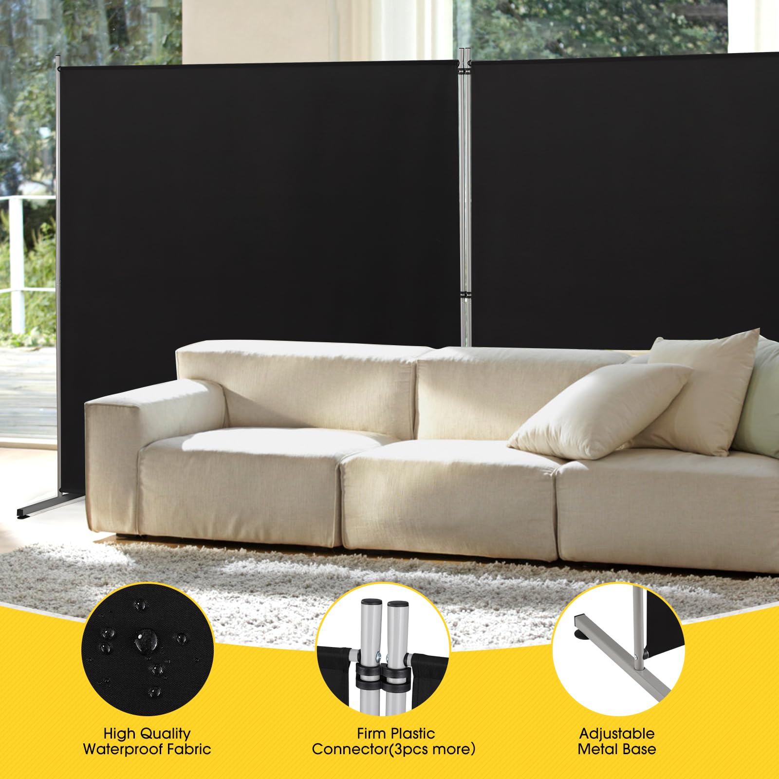 Rantila privacy screen shown in a bedroom setup, adding flexible room separation.