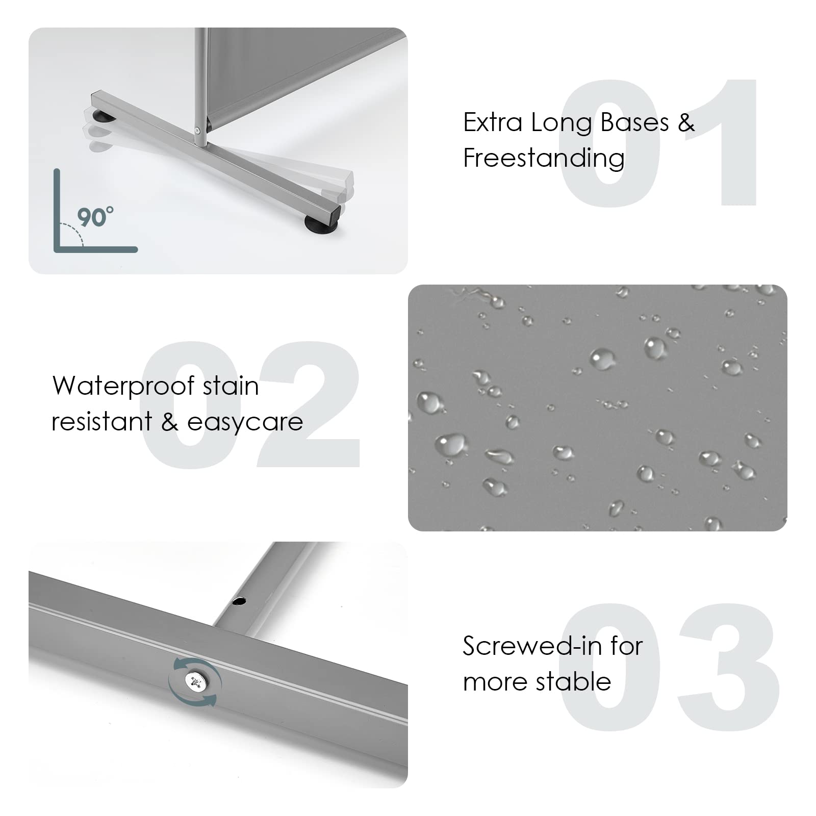 RANTILA freestanding divider with steel frame in grey provides stable partition.