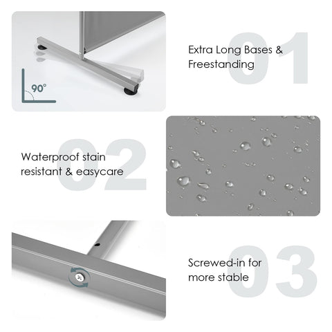 RANTILA freestanding divider with steel frame in grey provides stable partition.