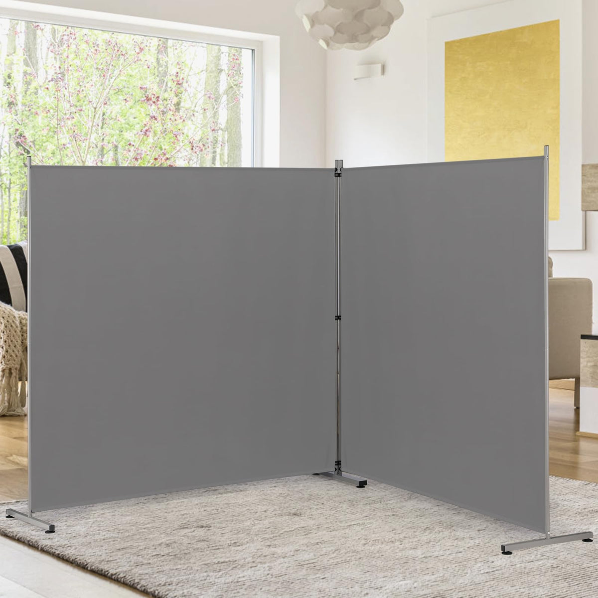 Rantila 2-panel gray room divider for private space with modern design.