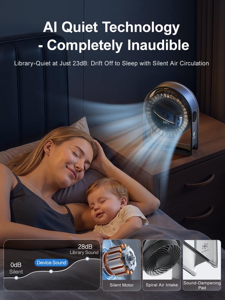 RANVOO 2026 desk fan quiet motor emphasizes hushed operation for sleep or calls