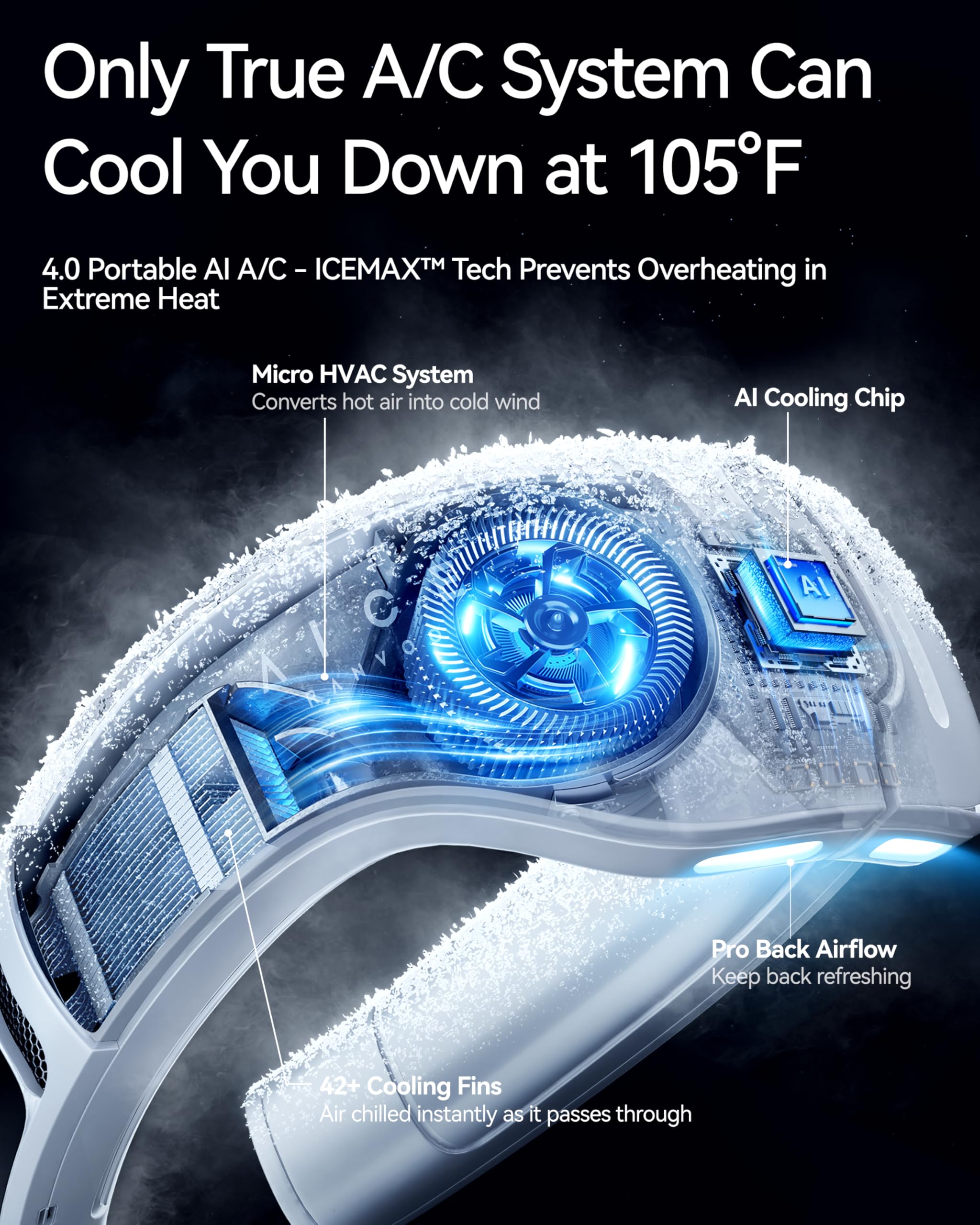RANVOO AICE LITE Plus wearing on neck – hands-free cooling while working.